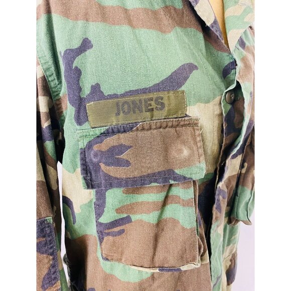 Vtg US Army Woodland Camouflage Combat Coat, L, Camo Jacket, 6 Point Star Patch - Picture 6 of 9